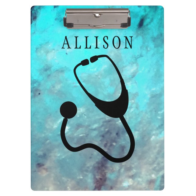 Carpeta De Pinza Personalizado médico de la turquesa del mármol del (Anverso)