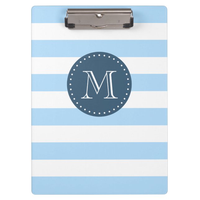 Carpeta De Pinza Personalizado Monograma Cielo Azul y Bandas Negrit (Anverso)