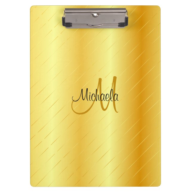 Carpeta De Pinza Personalizado Monograma Elegante Planilla de Oro (Anverso)