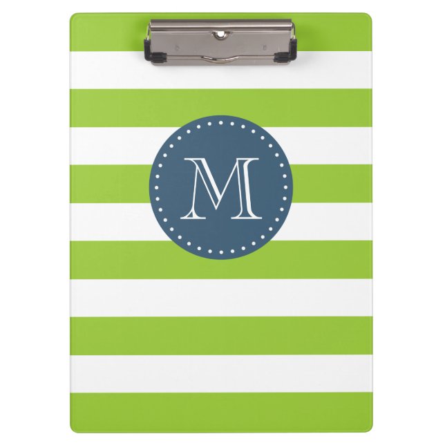Carpeta De Pinza Personalizado Monograma Lime Green y Bandas Negrit (Anverso)