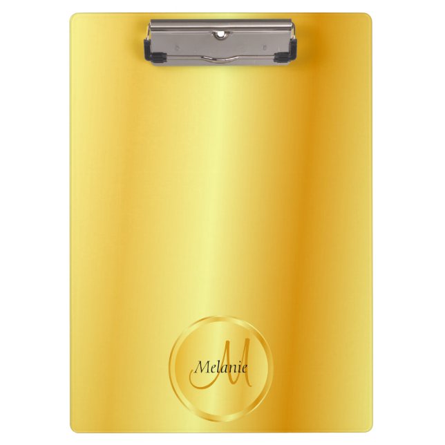 Carpeta De Pinza Personalizado Monogramed Template Faux Gold Elegan (Anverso)