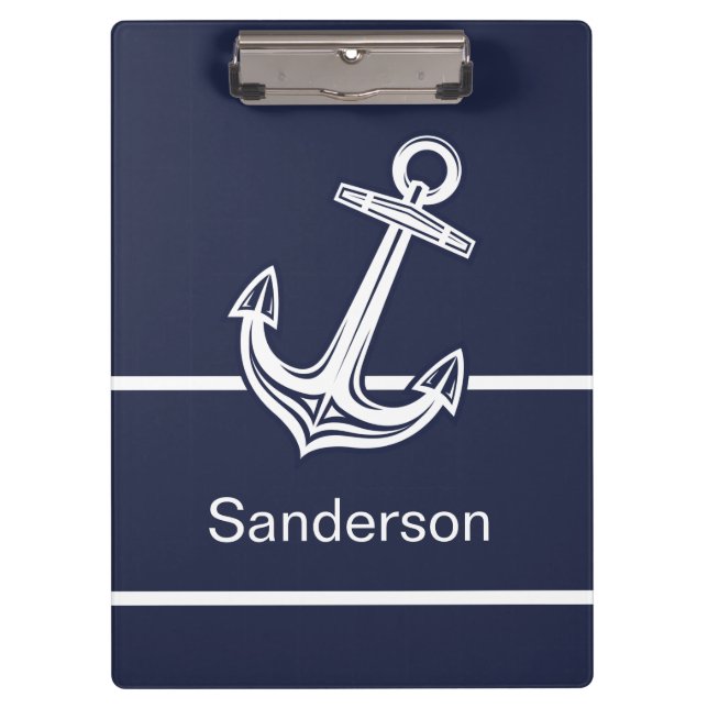 Carpeta De Pinza Personalizado Nautical Anchor Ocean Naval Azul (Anverso)