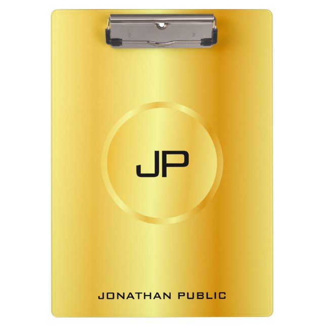 Carpeta De Pinza Personalizado Plantilla Faux Gold Modern Monograma (Anverso)