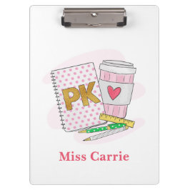 Carpeta De Pinza Personalizado Pre Kindergarten Punto Rosa Café Lib