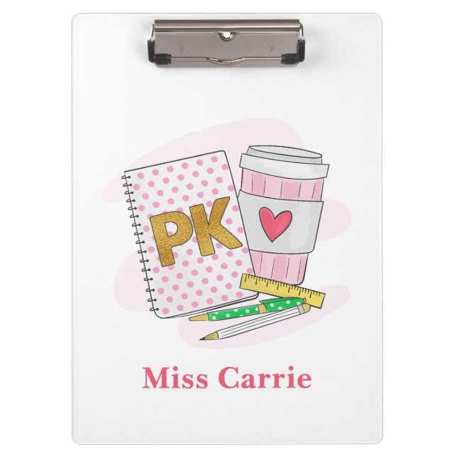 Carpeta De Pinza Personalizado Pre Kindergarten Punto Rosa Café Lib (Anverso)
