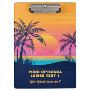 Carpeta De Pinza Personalizado Texto Isla tropical Atardecer