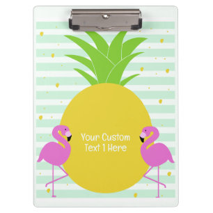 Carpeta De Pinza Personalizado Texto Piña Flamingos