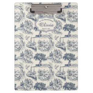 Carpeta De Pinza Personalizado Vintage Francés País Toile Azul