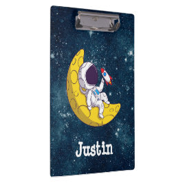 Carpeta De Pinza Personalized Astronaut on Moon with Rocket