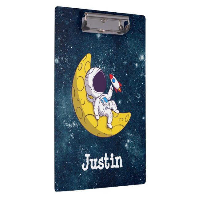 Carpeta De Pinza Personalized Astronaut on Moon with Rocket (Derecha)