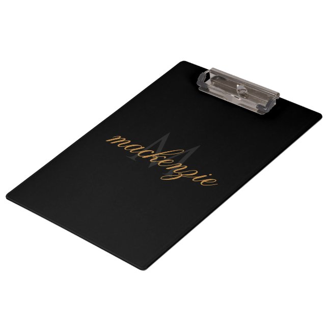 Carpeta De Pinza Personalized Black Clipboard with Name and Initial (Angular)