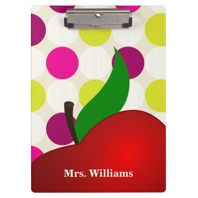 Carpeta De Pinza Personalized Black Polka Dot Red Apple Teacher Cli (Anverso)