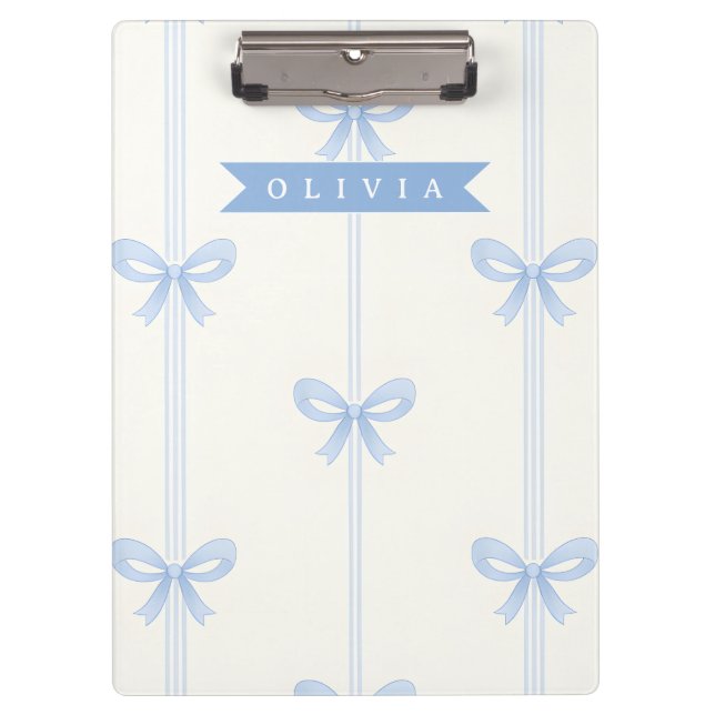 Carpeta De Pinza Personalized Blue Bow Coquette Name Aesthetic (Anverso)