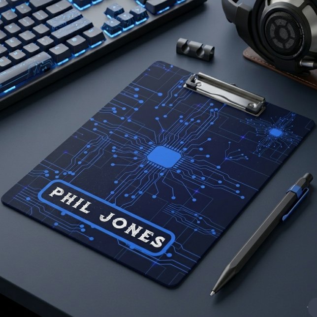 Carpeta De Pinza Personalized Blue Circuit Board Tech Geek (Personalized Blue Circuit Board Tech Geek Clipboard
)