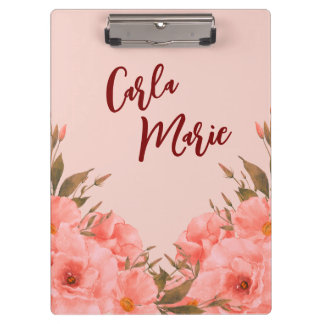 Carpeta De Pinza Personalized Clipboard | Pink Floral Design