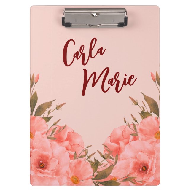 Carpeta De Pinza Personalized Clipboard | Pink Floral Design (Anverso)