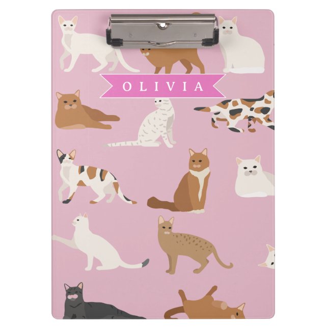 Carpeta De Pinza Personalized Cute Pink Cat Pattern Gift Cat Lover (Anverso)