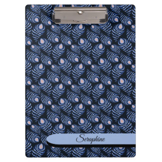 Carpeta De Pinza Personalized Feather Clipboard | Blue Pattern