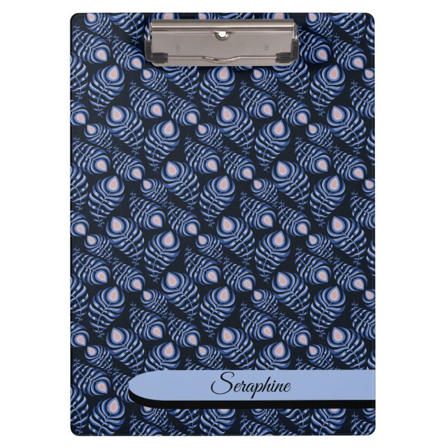 Carpeta De Pinza Personalized Feather Clipboard | Blue Pattern (Anverso)