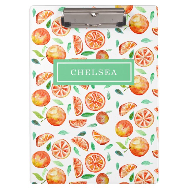 Carpeta De Pinza Personalized Monogram Watercolor Oranges Citrus (Anverso)