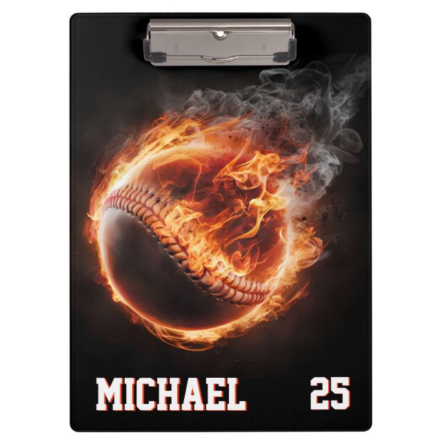 Carpeta De Pinza Personalized Number and Name Baseball Ball on Fire (Anverso)