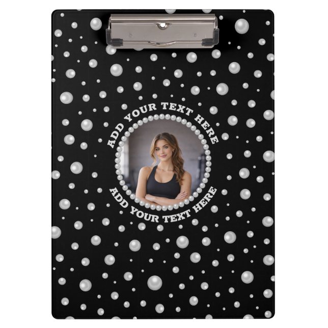 Carpeta De Pinza Personalized Photo with Pearls Circle on Black (Anverso)
