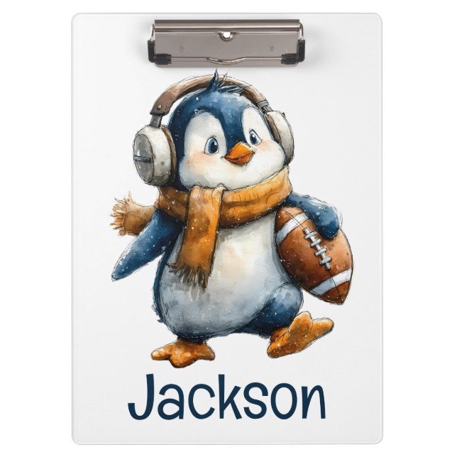 Carpeta De Pinza Personalized Winter Penguin Football Kid (Anverso)