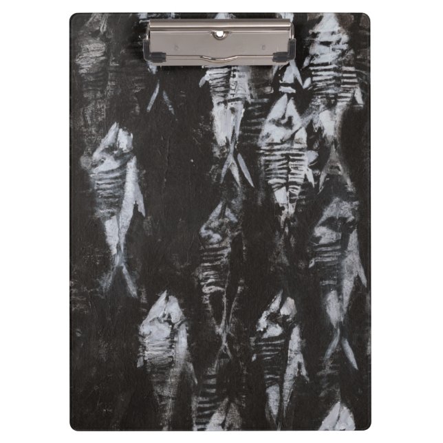 Carpeta De Pinza Pescado blanco fósil sobre fondo negro (Anverso)