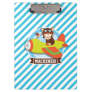 Carpeta De Pinza Piloto Fox en avión verde y Naranja; franjas azule