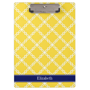 Carpeta De Pinza Piña Blanco Elegante Cuatrefoil Azul Marino Monogr