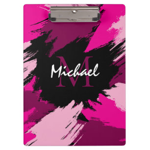 Carpeta De Pinza Pinceladas tonos de rosa intenso nombre con monogr