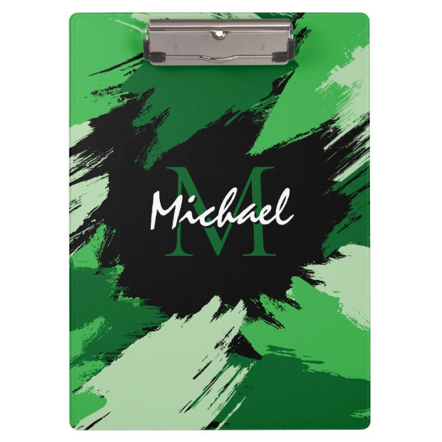 Carpeta De Pinza Pinceles de color verde con monograma (Anverso)