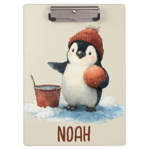Carpeta De Pinza Pingüino de Baloncesto de Invierno Personalizado N