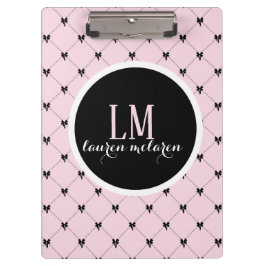 Carpeta De Pinza Pink & Black Bow Monogram Notebook