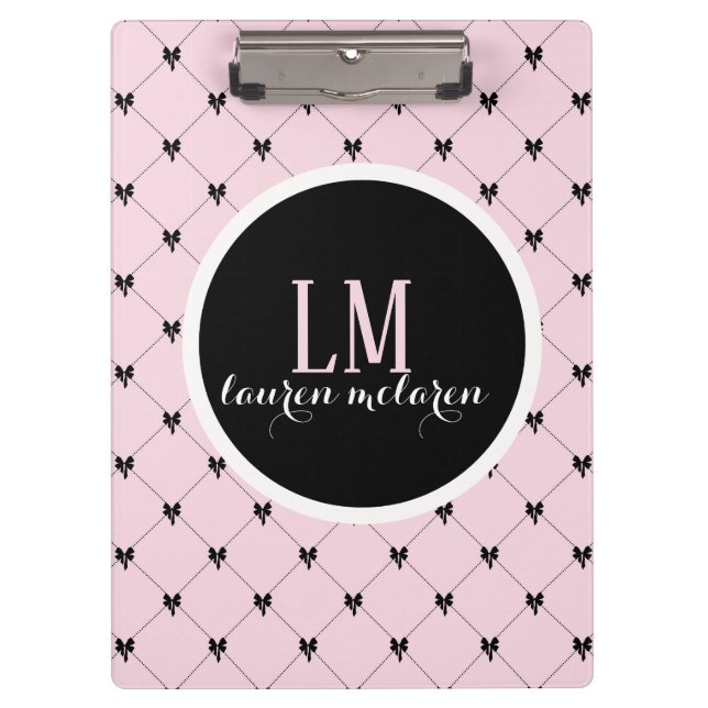 Carpeta De Pinza Pink & Black Bow Monogram Notebook (Anverso)