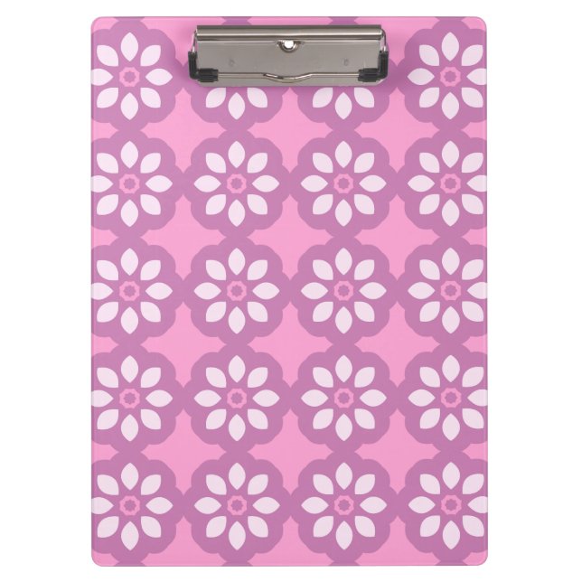 Carpeta De Pinza Pink Blossom Retro Tile Pattern (Anverso)