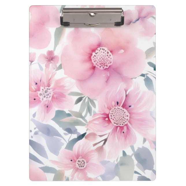 Carpeta De Pinza Pink Floral Watercolor  (Anverso)