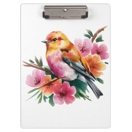 Carpeta De Pinza Pink Flower Bird
