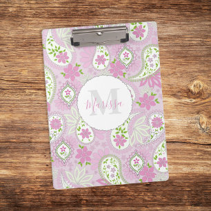 Carpeta De Pinza Pink Girly Cute Chic Preppy Paisley Monogram