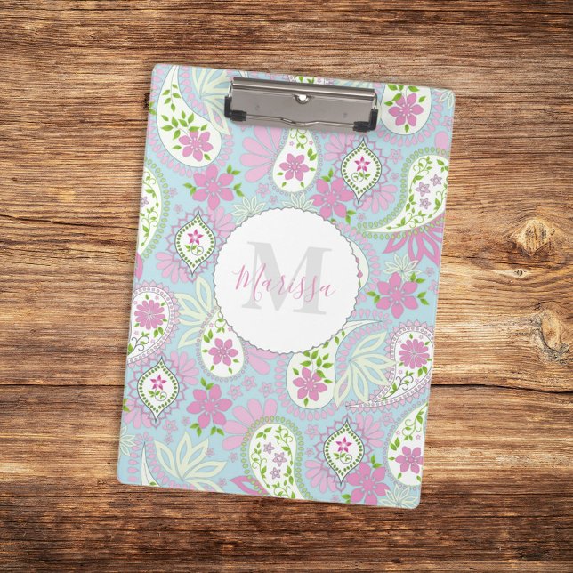 Carpeta De Pinza Pink Girly Cute Moda Preppy Paisley Monograma (Subido por el creador)