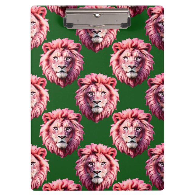 Carpeta De Pinza Pink Lion Head Animal Pattern Design Green  (Anverso)