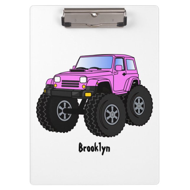 Carpeta De Pinza Pink monster truck cartoon illustration  (Anverso)