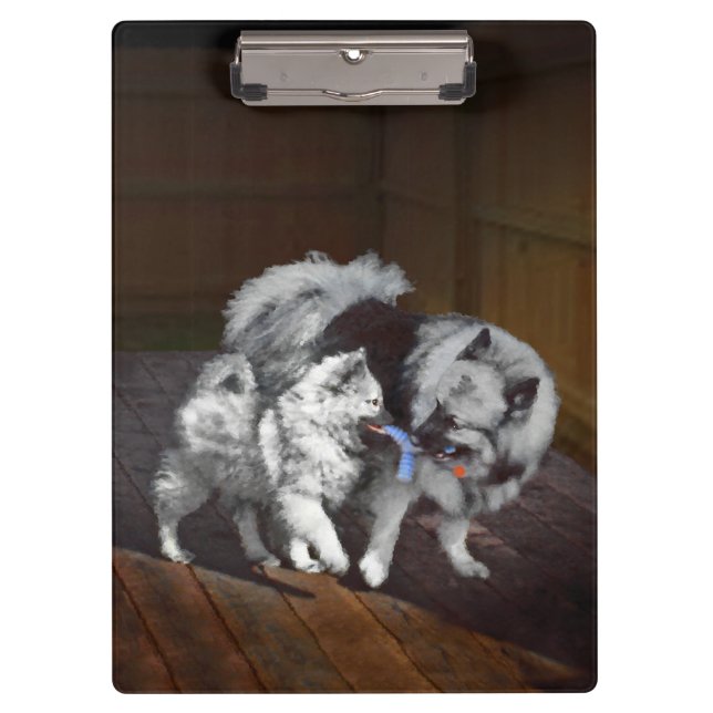 Carpeta De Pinza Pintado Keeshond Playtime - Arte Perro Original. (Anverso)