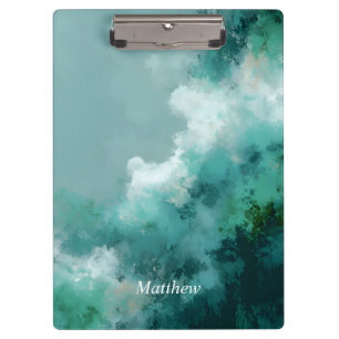 Carpeta De Pinza Pintura abstracta verde y blanca