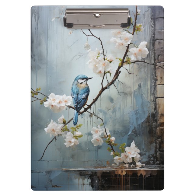 Carpeta De Pinza Pintura china con aves azules y flores (Anverso)