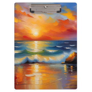 Carpeta De Pinza Pintura de aceite de la puesta de sol de los naran