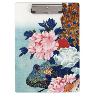 Carpeta De Pinza Pintura de flores de pavo real y peonías vintage