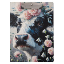 Carpeta De Pinza Pintura de granja de la vaca Holstein en las flore