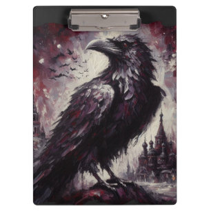 Carpeta De Pinza Pintura de pájaro de gallo gótico Raven Crow gris 