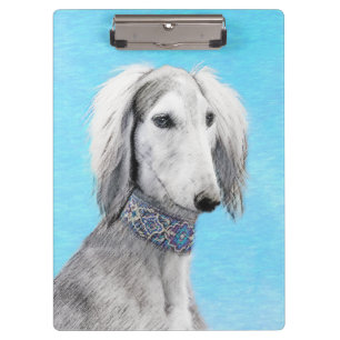 Carpeta De Pinza Pintura Saluki (plateada) - Arte Perro Original.